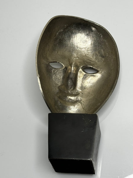 French Chrome Androgynous Face Mask On Stand - Cheshire Antiques Consultant