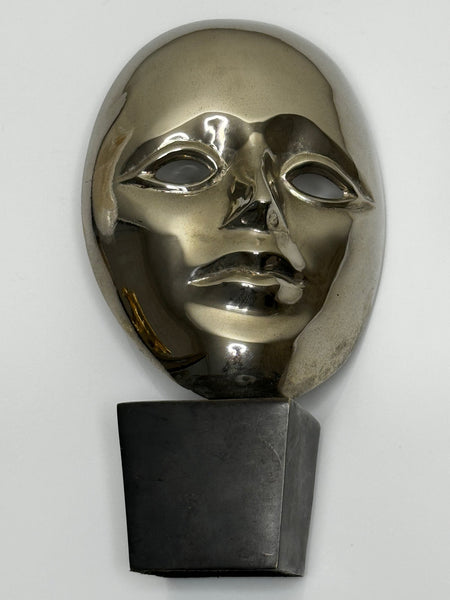French Chrome Androgynous Face Mask On Stand - Cheshire Antiques Consultant