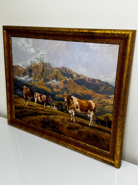 Oil Painting Nkone-Cattle Eastern Highlands Zimbabwe by David Langmead - Cheshire Antiques Consultant