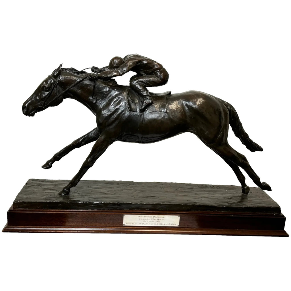 Bronzen racepaard Dunfermline Jockey Willie Carson-sculptuur van Phillip Blacker
