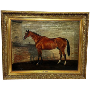 Edwardian Oil Painting Portrait The Mint Race Horse In Stable By Timothy B Whitby 1912