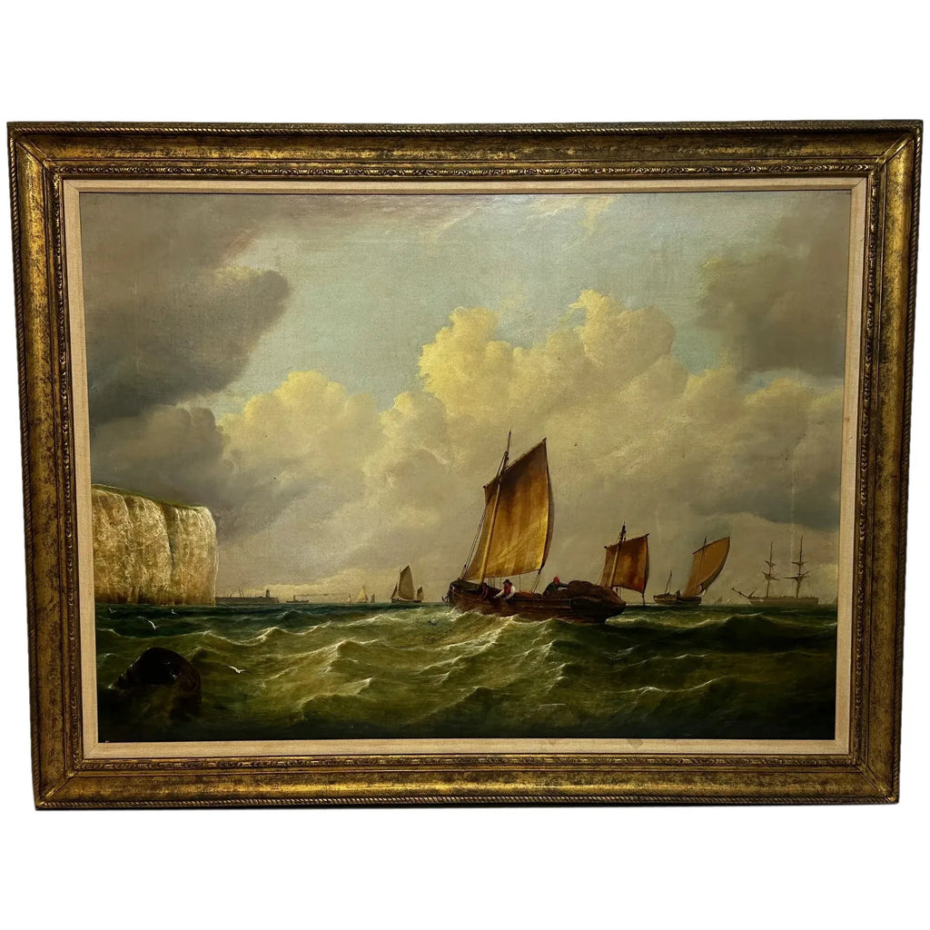 Marine Oil Painting Polly Ramsgate Fishing Trawler Off Dover By William Broome
