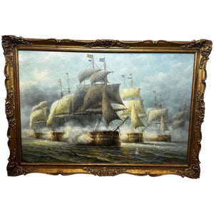 Oil Painting Naval Ships Anglo French Sea Battle of Cuddalore 1783 James Hardy