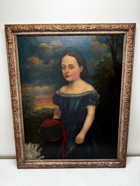 19th Century Oil Painting Portrait Eliza Maddock Of Onchan Isle of Man With Havanese Dog - Cheshire Antiques Consultant