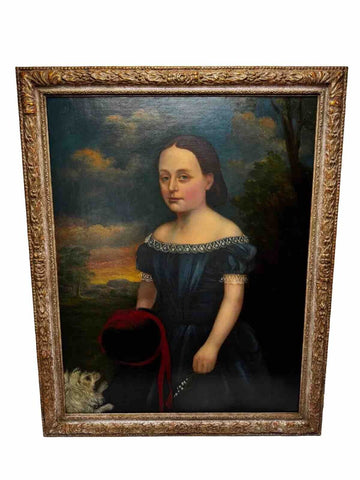 19th Century Oil Painting Portrait Eliza Maddock Of Onchan Isle of Man With Havanese Dog - Cheshire Antiques Consultant