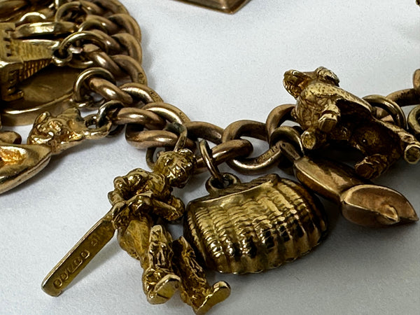 British London Fine Jewelry 9 ct Gold Charm Curb Link Bracelet 26 Charms