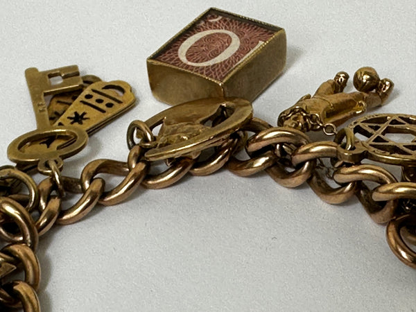British London Fine Jewelry 9 ct Gold Charm Curb Link Bracelet 26 Charms