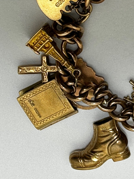 British London Fine Jewellery 9 ct Gold Charm Curb Link Bracelet 26 Charms