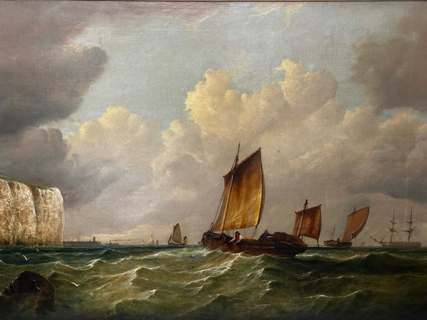 Victorian Oil Painting Polly Ramsgate Fishing Trawler Off Dover By William Broome