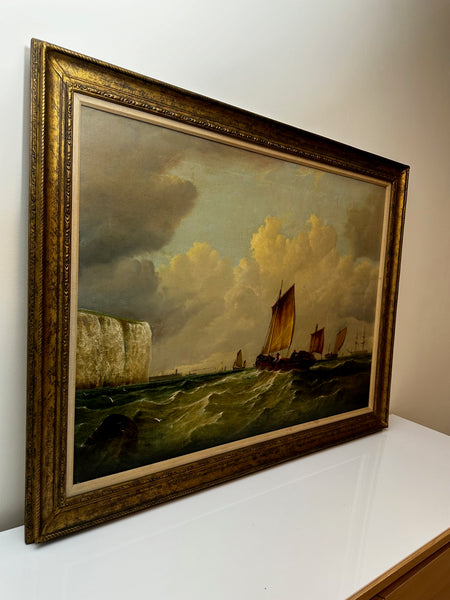 Victorian Oil Painting Polly Ramsgate Fishing Trawler Off Dover By William Broome