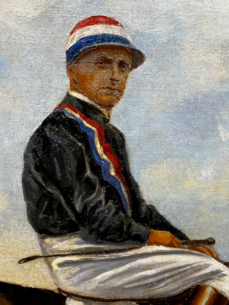 Oil Painting Jockey Sir Gordon Richards On Race Horse Rose of England At Newmarket - Cheshire Antiques Consultant