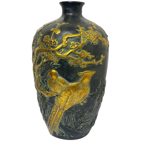 Beautiful Ming Style Chinese Gilded Bronze Pheasant & Blossom Vase - Cheshire Antiques Consultant Ltd