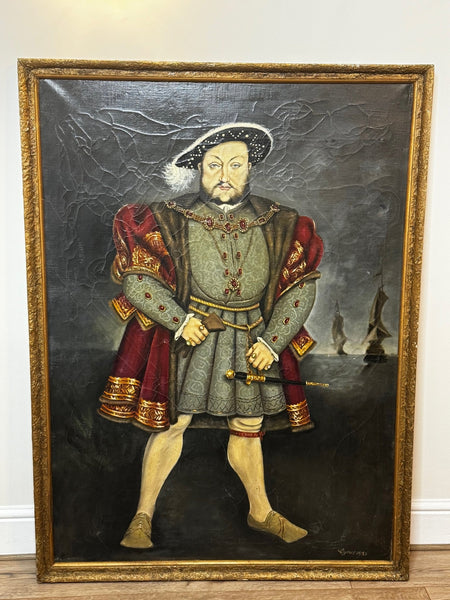 Huge Oil Painting Portrait English King Henry VIII After Hans Holbein - Cheshire Antiques Consultant
