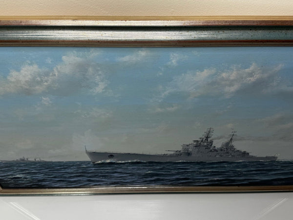 Marine Oil Painting HMS Vanguard Battleship Launched 1944 By George Cummings - Cheshire Antiques Consultant Ltd