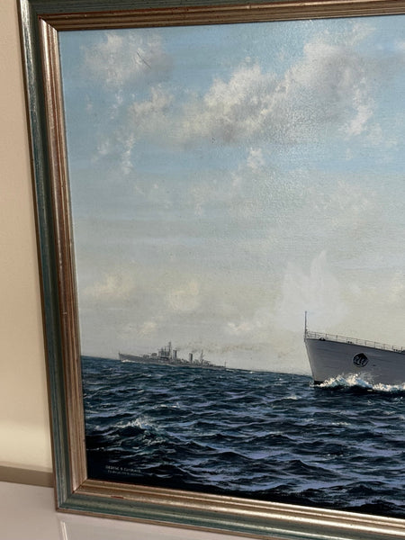 Marine Oil Painting HMS Vanguard Battleship Launched 1944 By George Cummings - Cheshire Antiques Consultant Ltd