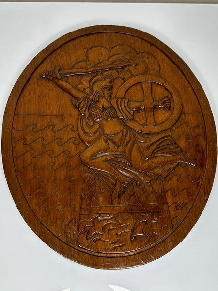 Mythology Athena Goddess of War Carved Wood Oval Plaque Signed A Hall - Cheshire Antiques Consultant