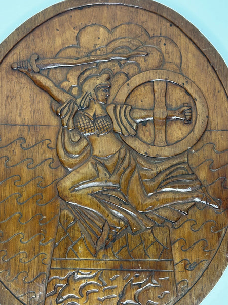 Mythology Athena Goddess of War Carved Wood Oval Plaque Signed A Hall - Cheshire Antiques Consultant