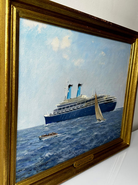 Oil Painting MS Achille Lauro Ship Ex Willem Ruys By William Eric Thorp C1966 - Cheshire Antiques Consultant