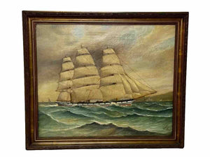 Victorian Oil Painting Taranaki Iron Sailing Ship Port Chambers New Zealand - Cheshire Antiques Consultant
