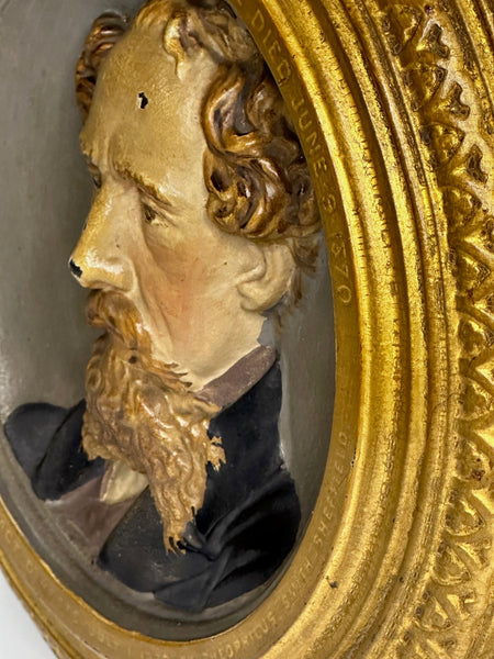 Victorian Gilt Bronze In Low Relief Charles Dickens Portrait Wall Sculpture - Cheshire Antiques Consultant