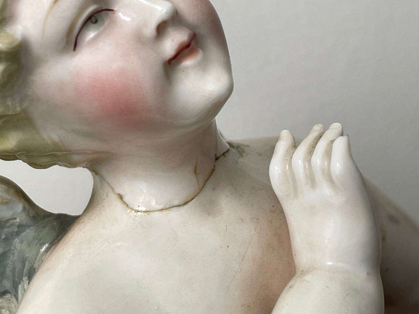 19th Century Antique Dresden Style Porcelain Cherub Figurine - Cheshire Antiques Consultant