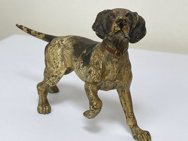 19th Century Austrian Cold Painted Bronze Model Hunting Pointing Dog Sculpture - Cheshire Antiques Consultant