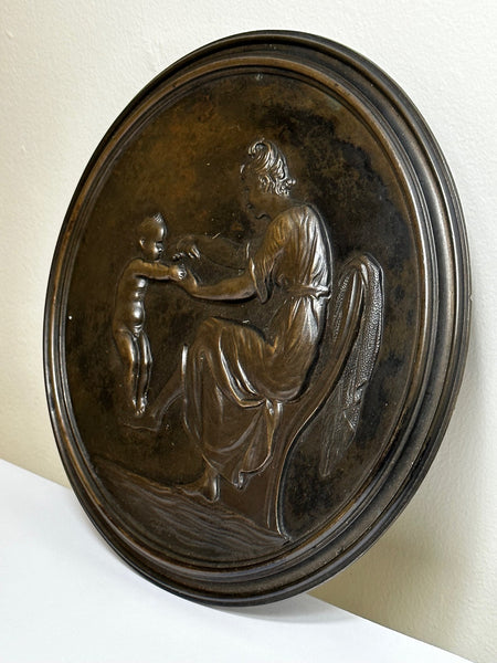 19th Century Coalbrookdale Bronze Circular Plaque Mother Holding Her Child Sculpture - Cheshire Antiques Consultant