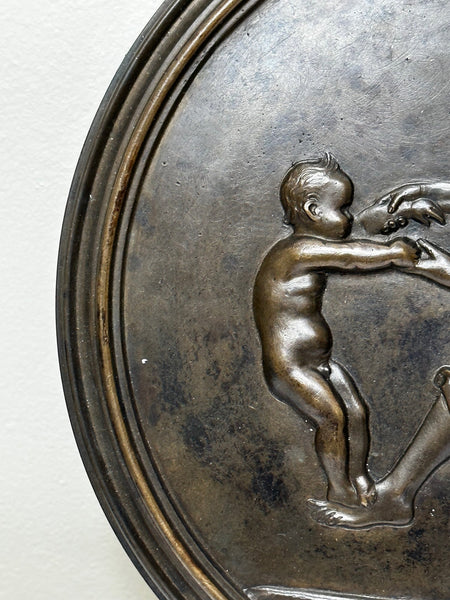 19th Century Coalbrookdale Bronze Circular Plaque Mother Holding Her Child Sculpture - Cheshire Antiques Consultant