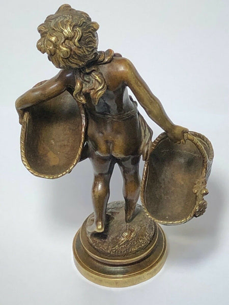 19th Century Girl Carrying Flower Baskets Sculpture Signed Auguste Moreau - Cheshire Antiques Consultant