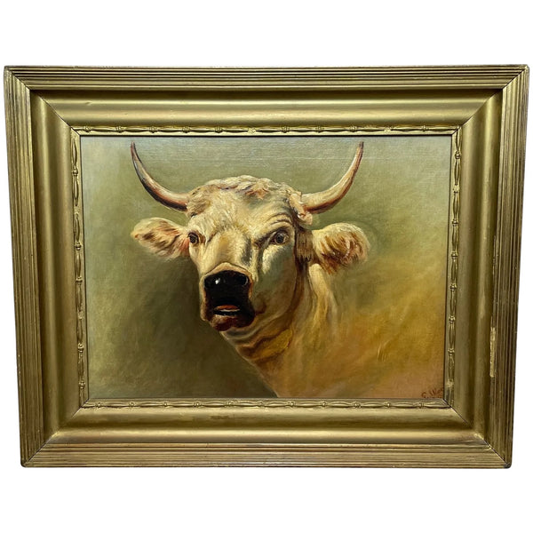 19th Century Oil Painting "Prized Country Farm Bull" Portrait - Cheshire Antiques Consultant