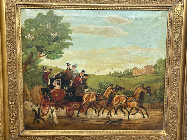 19th Century Oil Painting Royal Mail Carriage Coaching Scene After James Pollard - Cheshire Antiques Consultant