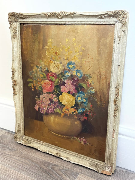 19th Century Oil Painting Still Life Of Flowers Signed John Wilson - Cheshire Antiques Consultant