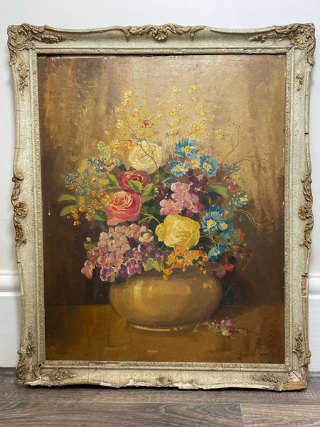 19th Century Oil Painting Still Life Of Flowers Signed John Wilson - Cheshire Antiques Consultant
