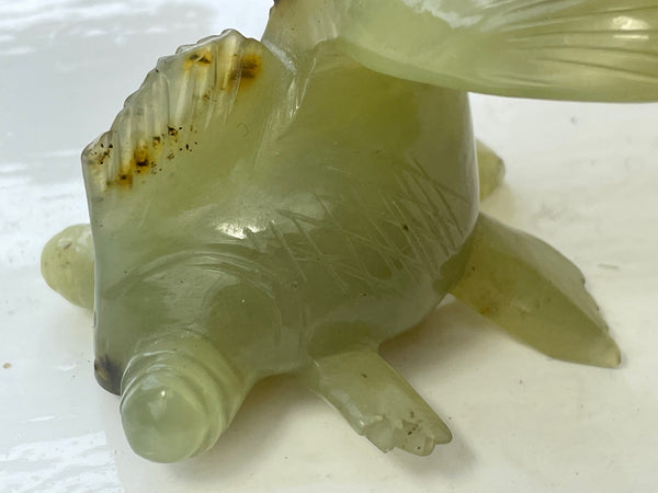 19th Century Qing Dynasty Chinese Green Jade Gold Fish Sculpture - Cheshire Antiques Consultant