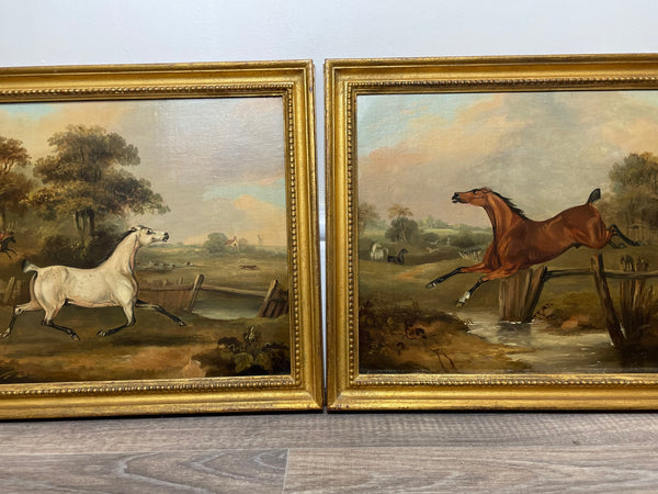 Pair Hunting Paintings Liberty & Industry Horses By Francis Calcraft Turner