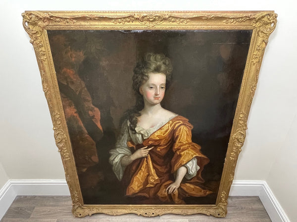 Huge Oil Painting Portrait Lady Golden Dress Circle Of Godfrey Kneller 1646-1723