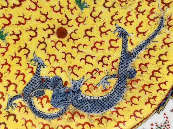 Chinese Qianlong Emperor's Style Dragons Yellow Porcelain Charger