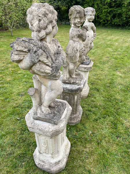 Set 3 große Gartenstatuen aus Stein im viktorianischen Stil mit wechselnden Jahreszeiten