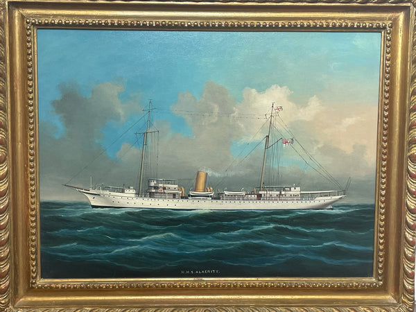 Anglo Chinese School Marine Oil Painting HMS Alacrity Schooner Steam Sail Ship - Cheshire Antiques Consultant