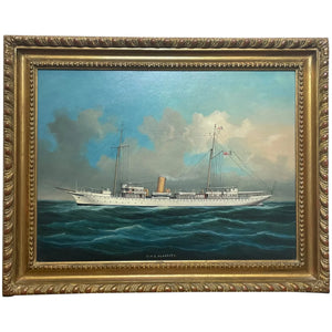 Anglo Chinese School Marine Oil Painting HMS Alacrity Schooner Steam Sail Ship - Cheshire Antiques Consultant