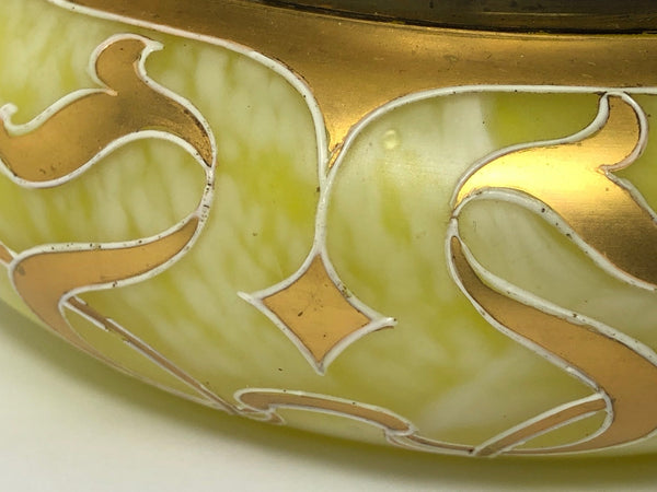 Antique Art Nouveau Loetz Art Glass Round Gilt Floral Trinket Box - Cheshire Antiques Consultant