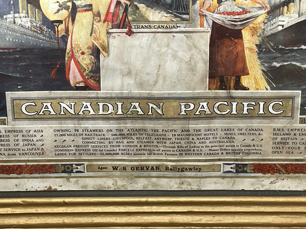 Antique Canadian Trans Pacific Ships Advertising Poster Framed Showcard - Cheshire Antiques Consultant