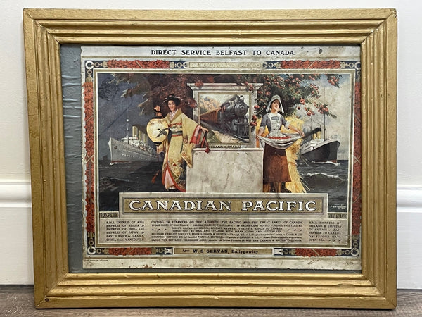 Antique Canadian Trans Pacific Ships Advertising Poster Framed Showcard - Cheshire Antiques Consultant