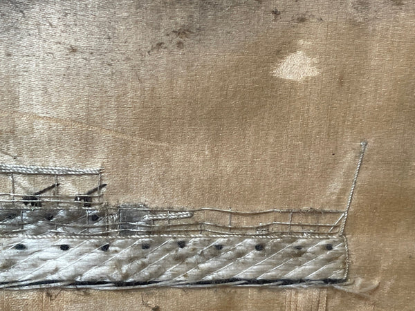 Antique Marine Silk Embroidery WW1 Royal Navy Light Cruiser Ship HMS Concord - Cheshire Antiques Consultant