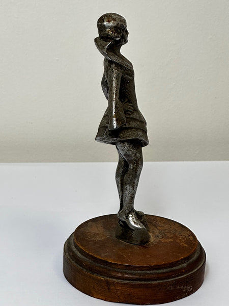 Art Deco British Chromed Bronze Lady Dancer Car Mascot Figurine - Cheshire Antiques Consultant