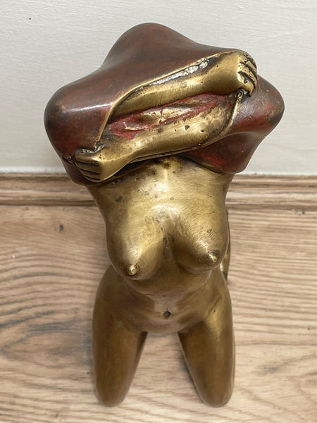 Art Deco French Cold Painted Gilt Bronze Posing "Mystery Lady" Sculpture - Cheshire Antiques Consultant