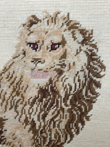 Beautiful Artwork Victorian Woolwork Standing Lion Tapestry - Cheshire Antiques Consultant