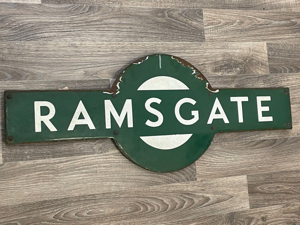 British 1940's Enamel Southern Railway Target Sign Ramsgate Station - Cheshire Antiques Consultant