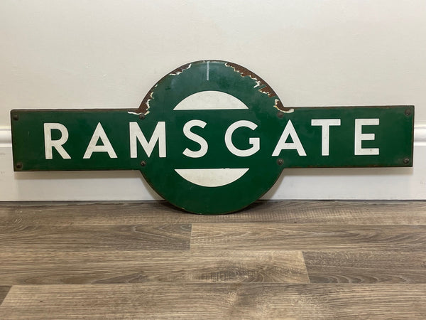 British 1940's Enamel Southern Railway Target Sign Ramsgate Station - Cheshire Antiques Consultant