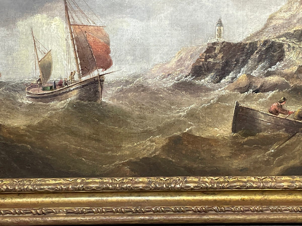 British 19th Century Oil Painting Fishing Boat Rough Seas By Henry Moore RA - Cheshire Antiques Consultant